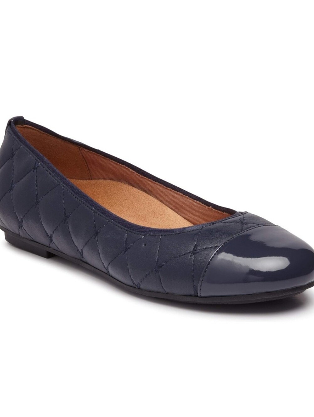 VIONIC Desiree Quilted Flats Patent Toes Navy Blue 7.5